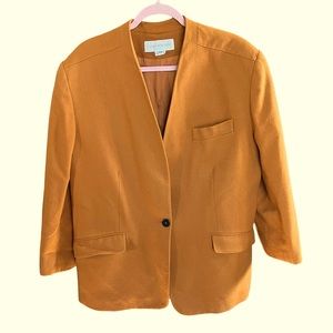 Vintage Jones New York  Camel Color Collarless Blazer Jacket Womens Lined Button
